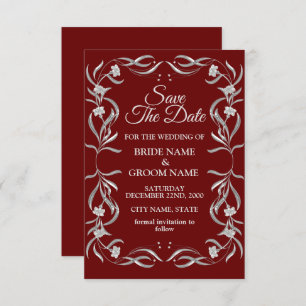 Vintage Silberflorale Muster Rote Elegante Hochzei Save The Date