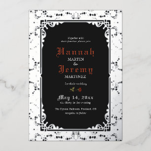 Vintage Silberspitze Elegante Schwarzer Wald Einla Folieneinladung