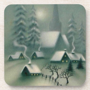 Vintage Silent Night Weihnachtslandschaft Untersetzer