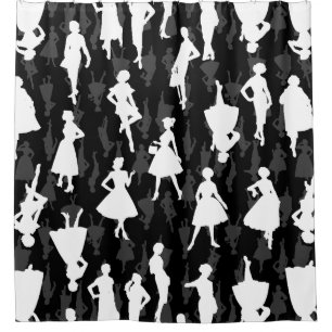Vintage Silhouette der schwarzen Mitte der 50er Ja Duschvorhang