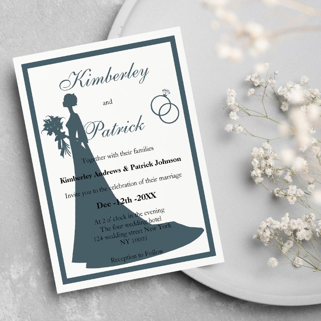 Vintage Silhouette Einladung (Vintage blue white bride Silhouette Wedding )