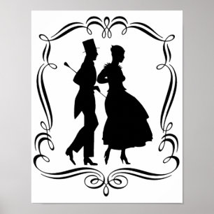 Vintage Silhouette Elegante Man Woman Poster Print