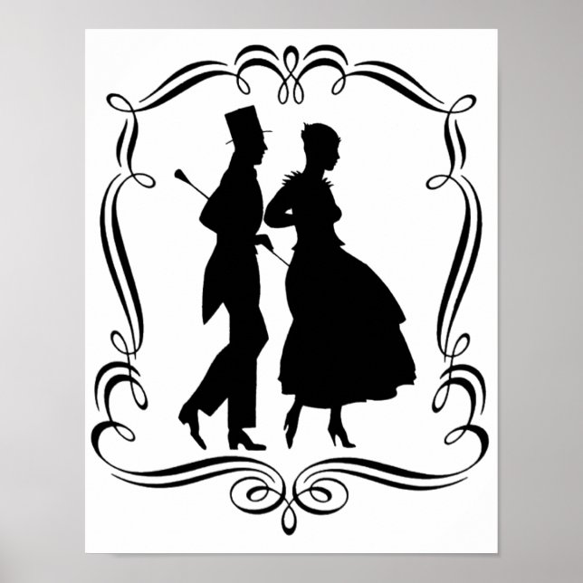 Vintage Silhouette Elegante Man Woman Poster Print (Vorne)