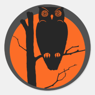 Vintage-Silhouette Eule Orange Mond Runder Aufkleber