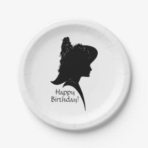 Vintage Silhouette Frau mit Hut Pappteller