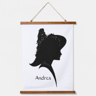 Vintage Silhouette Frau mit Hut persönlich Wandteppich Mit Holzrahmen