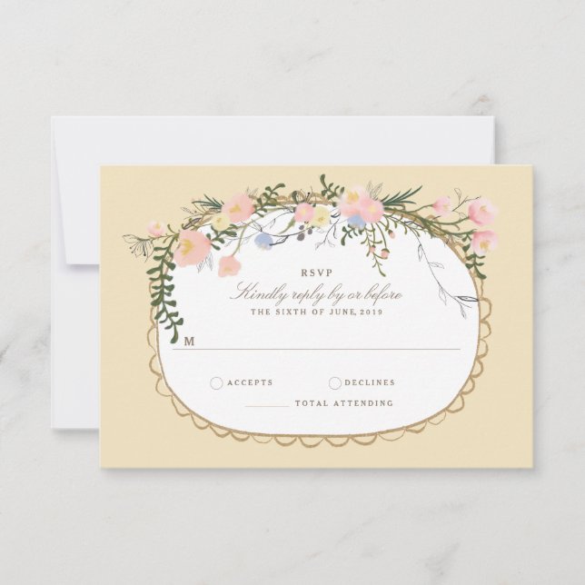 Vintage Silhouette Frühlingsblütenhochzeit RSVP Karte (Vorderseite)