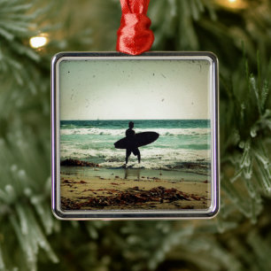 Vintage Silhouette für Surfer Silbernes Ornament