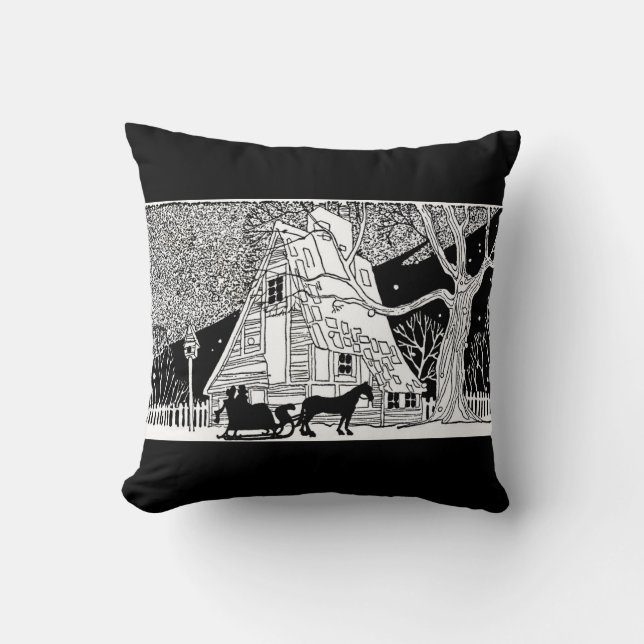 Vintage Silhouette Sleigh Kissen (Vorderseite)