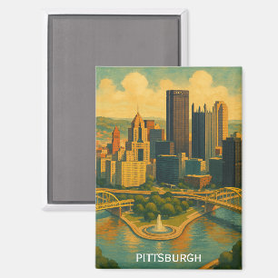 Vintage-Silhouette von Pittsburgh, Pennsylvania Magnet