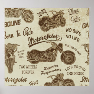 Vintage Silhouetten für Motorräder: nahtloser Hint Poster