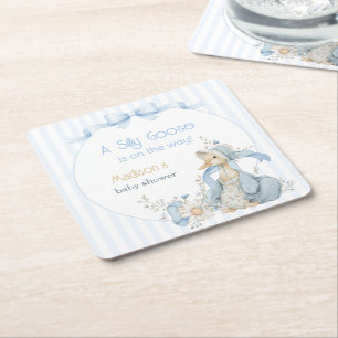 Vintage Silly Goose Pastell Blau Mädchen Baby Show Rechteckiger Pappuntersetzer