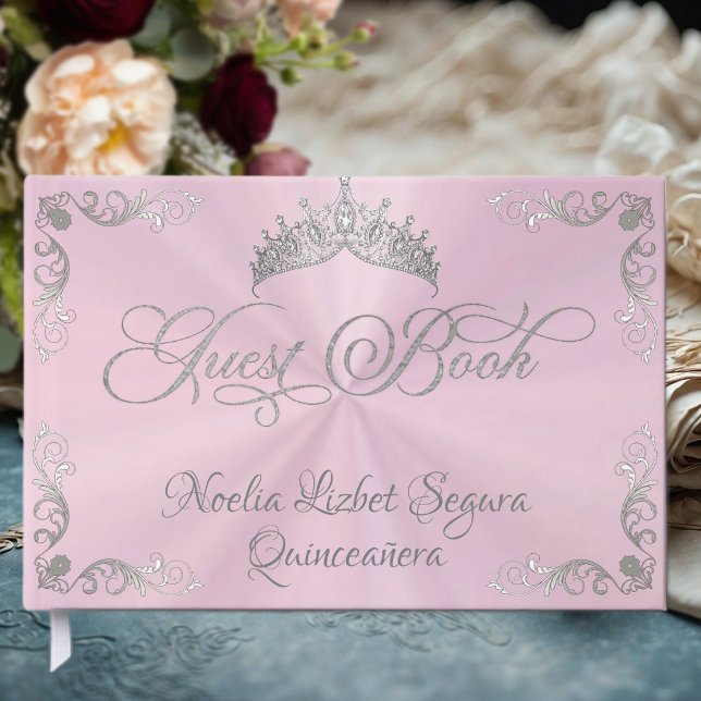 Vintage Silver Border & Tiara - Pastel Pink Gästebuch (Von Creator hochgeladen)