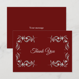 Vintage Silver Floral Pattern Red Elegant Wedding Dankeskarte