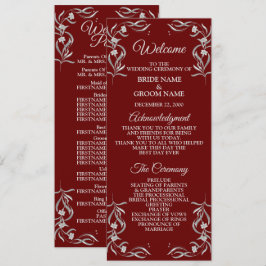 Vintage Silver Floral Pattern Red Elegant Wedding Programm