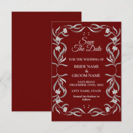 Vintage Silver Floral Pattern Red Elegant Wedding Save The Date