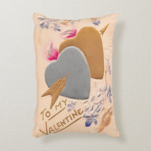 Vintage Silver & Gold Herzstück Valentine Postkart Dekokissen