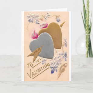 Vintage Silver & Gold Herzstück Valentine Postkart Feiertagskarte