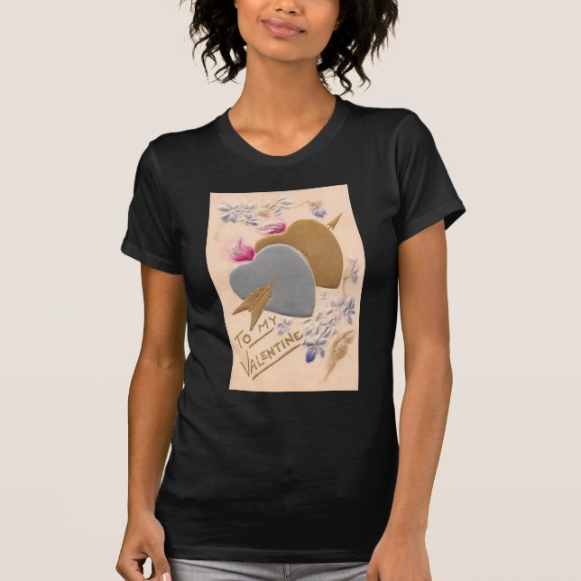 Vintage Silver & Gold Herzstück Valentine Postkart T-Shirt (Vorderseite)