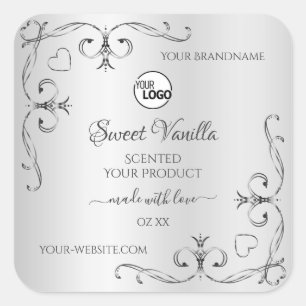 Vintage Silver Product Labels Verziert Corners Log Quadratischer Aufkleber