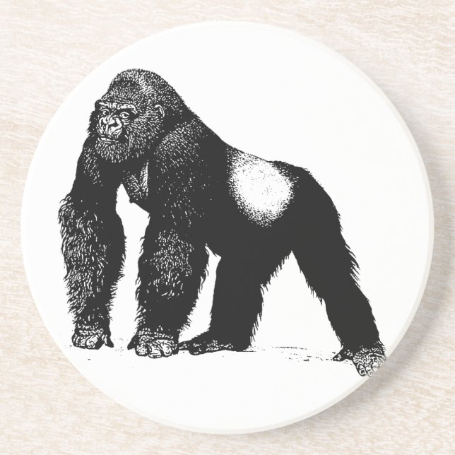 Vintage Silverback-Gorilla-Illustration, schwarz Getränkeuntersetzer (Vorne)