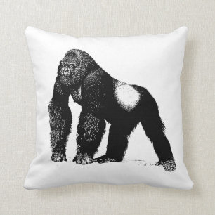 Vintage Silverback-Gorilla-Illustration, schwarz Kissen
