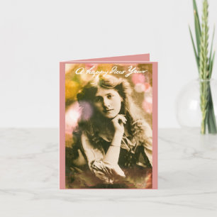 Vintage Silvester Frau in Rosa Karte