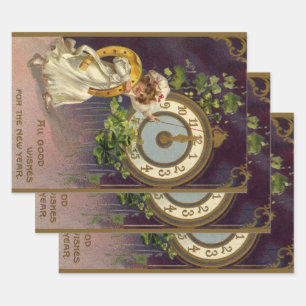 Vintage Silvester-Irische Maid Uhr Mitternacht Geschenkpapier Set