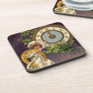 Vintage Silvester-Irische Maid Uhr Mitternacht Getränkeuntersetzer