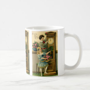 Vintage Silvester viktorianische Kinder und Uhr Kaffeetasse