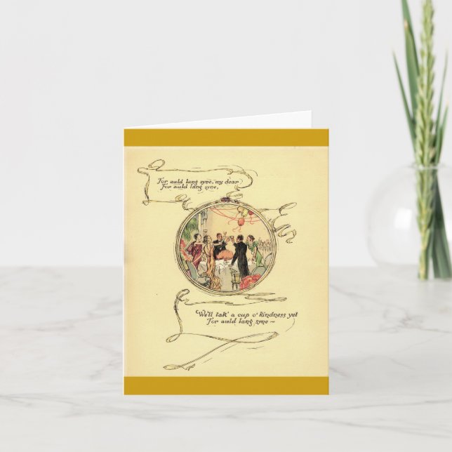 Vintage Silvesterkarte für Auld Lang Syne Dankeskarte (Vorderseite)