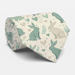 Vintage Simple Bunny Silhouettes Hearts Pattern Krawatte