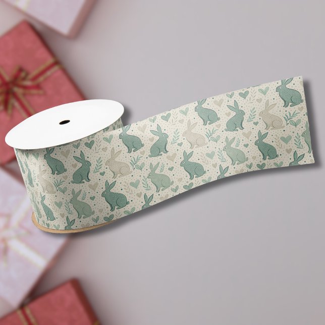 Vintage Simple Bunny Silhouettes Hearts Pattern Satinband (Von Creator hochgeladen)