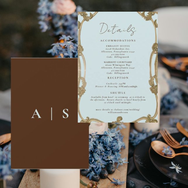 Vintage Simply Icy Blue Wedding Details II Einladung (Von Creator hochgeladen)