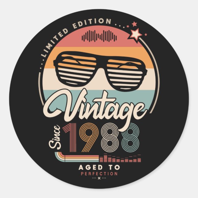 Vintage Since 1988 Runder Aufkleber (Vorderseite)