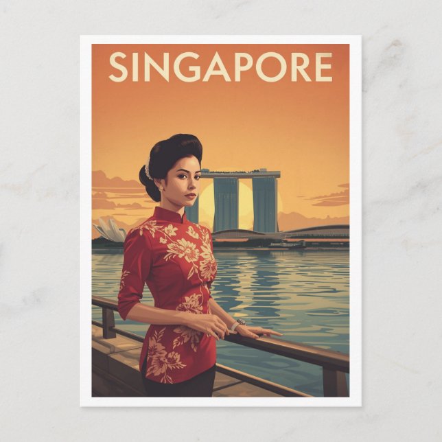 Vintage Singapore Qipao Postkarte (Vorderseite)
