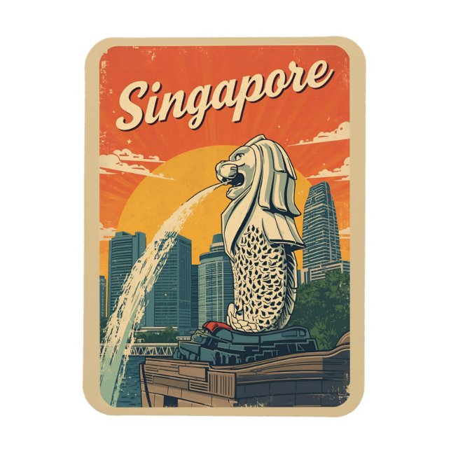 Vintage Singapur Der Merlion-Maskottchen-Geschenke Magnet (Vertikal)