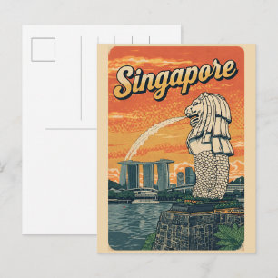 Vintage Singapur Der Merlion-Maskottchen-Geschenke Postkarte