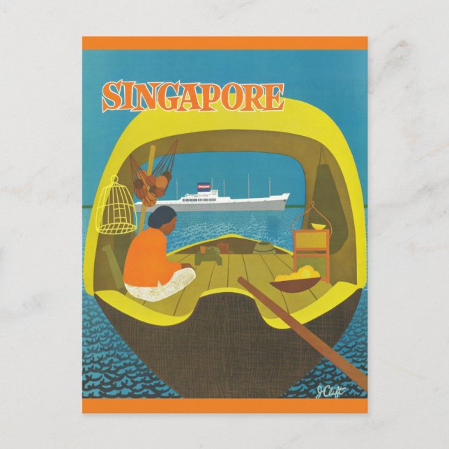 Vintage Singapur-Reise Postkarte (Vorderseite)