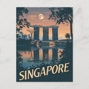Vintage-Singapur-Reiseplakat-Skyline-Mond Postkarte