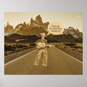 Vintage singender Cowboy-Geburtstag Poster