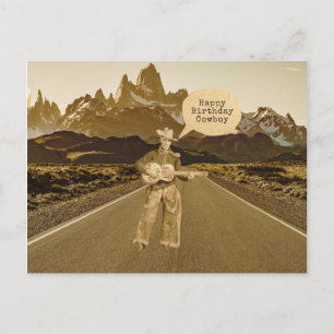 Vintage singender Cowboy-Geburtstag Postkarte