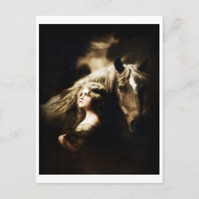 Vintage Sinti und Roma Girl mit Pferd Postkarte (Vorderseite)
