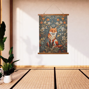 Vintage Sitzender Fuchs, inspiriert von William Mo Wandteppich Mit Holzrahmen