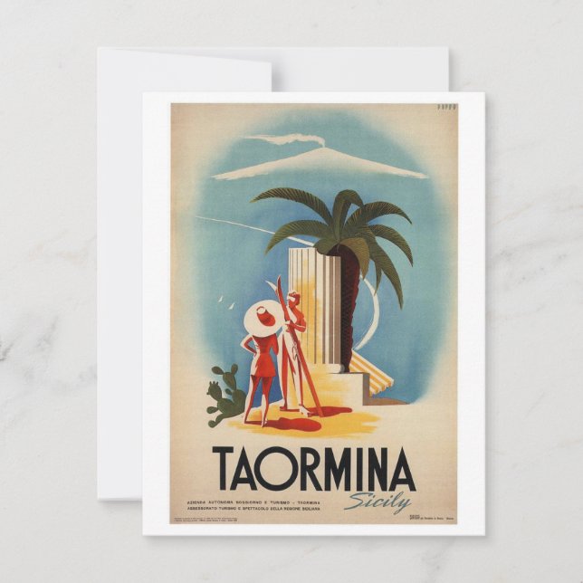 Vintage Sizilien Reiseplakatkarte - TAORMINA Mitteilungskarte (Vorderseite)