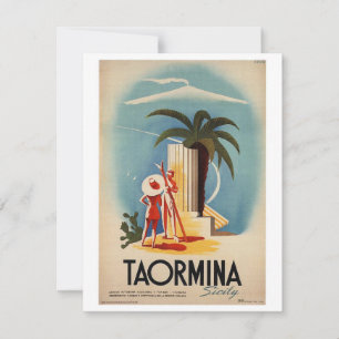 Vintage Sizilien Reiseplakatkarte - TAORMINA Mitteilungskarte