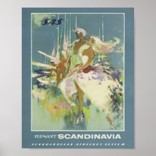 Vintage Skandinavien Reisewerbung Poster