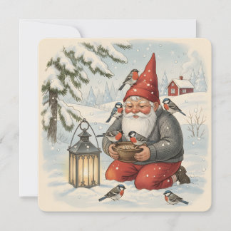 Vintage skandinavischer Tomte mit Vögeln Karte