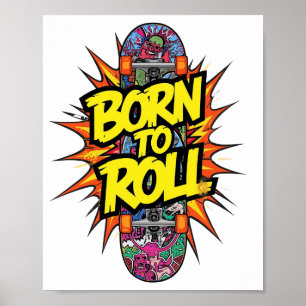 Vintage-Skateboard "Born to Roll" Grafik Poster