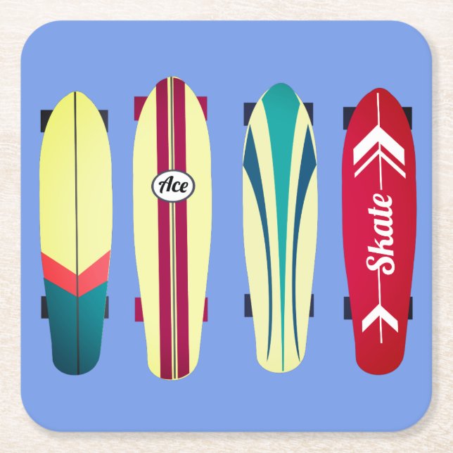 Vintage Skateboards Rechteckiger Pappuntersetzer (Vorderseite)